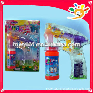 Arma de bolha transparente, engraçado brinquedo de arma de bolha de fricção, arma de bolha piscando para crianças com água de bolha